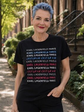 Karl Lagerfeld Paris Rhinestone Graphic Tee NWT XS Black